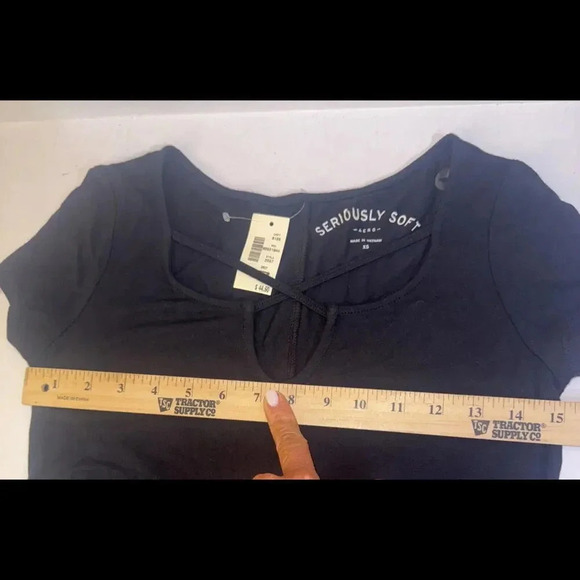 American Eagle Black T Shirt Crisscross Neck Detail Classic Dress NWT Women’s XS - Picture 6 of 10